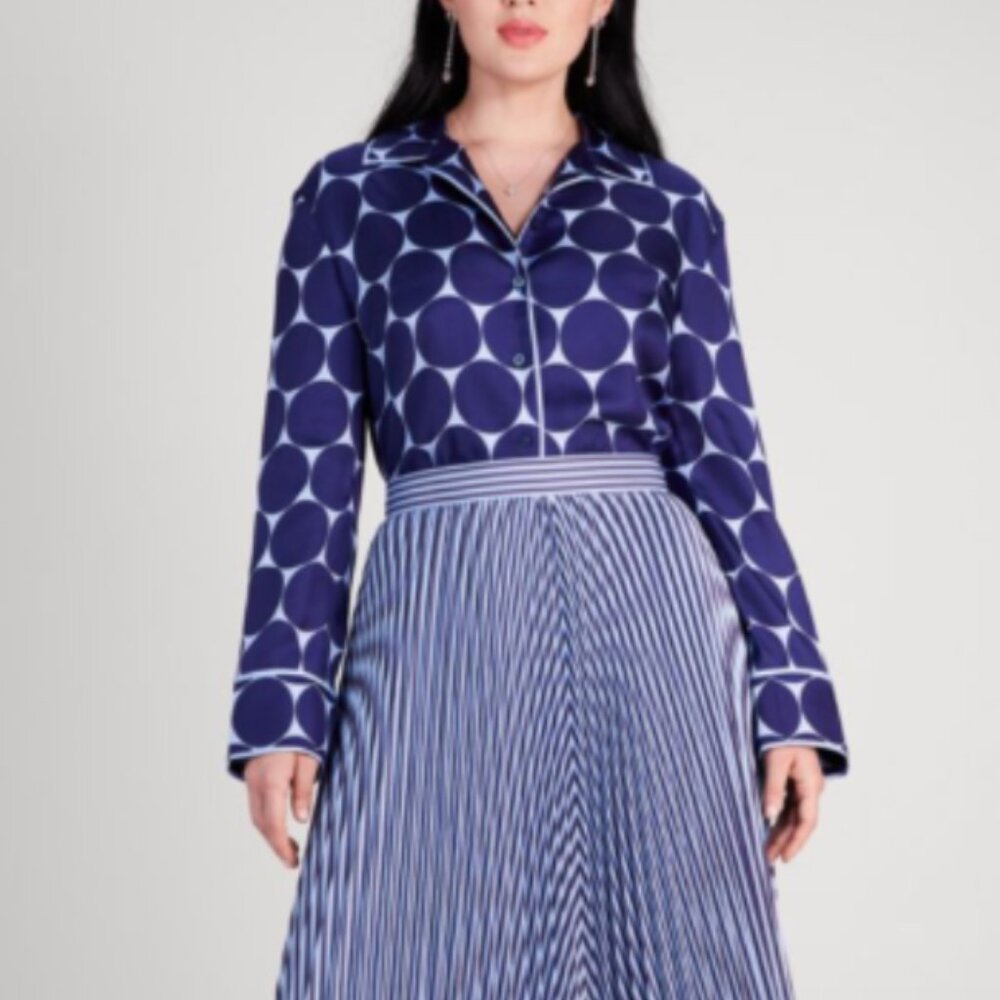 NWT KATE SPADE JOY DOT SILK TWILL SHIRT in CITRINE BLUE S PREPPY CLASSIC MODERN